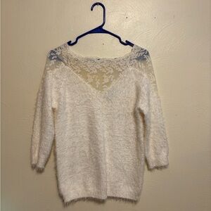 Elegant Ivory Lace V-Neck Sweater